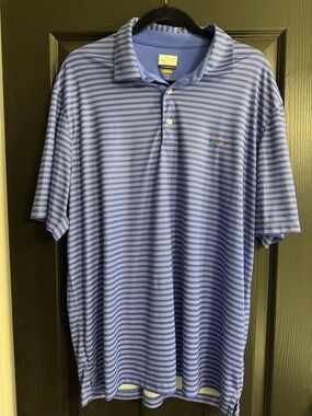 Greg Norman Collection Blue and White Striped Polo